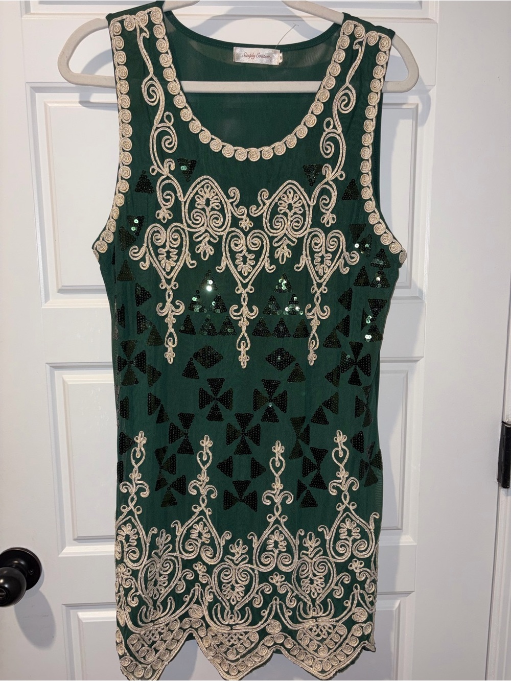 Woman's Simply Couture Mini Green Embroidered Sequined Dress Size M